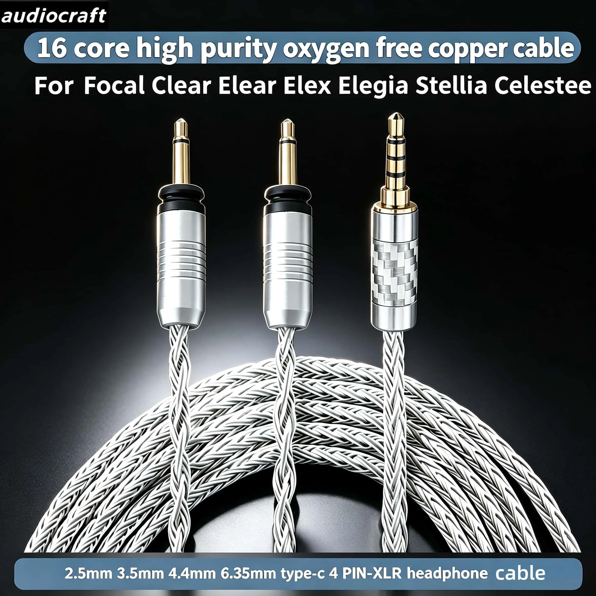 HiFi 16 Core Silver Plated 6.5/3.5mm 4.4mm/4pin XLR Clear Celestee NEW Focal ELEAR Headset French Utopia Upgrade Headphone Cable