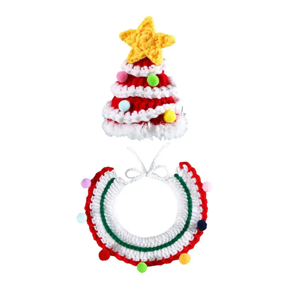 Corbatas para mascotas con estilo, conjunto de disfraz navideño tejido a mano para mascotas, Collar para perro, sombrero, Collar de punto, bufanda, sombrero de Papá Noel, Cosplay para nuevo para perros