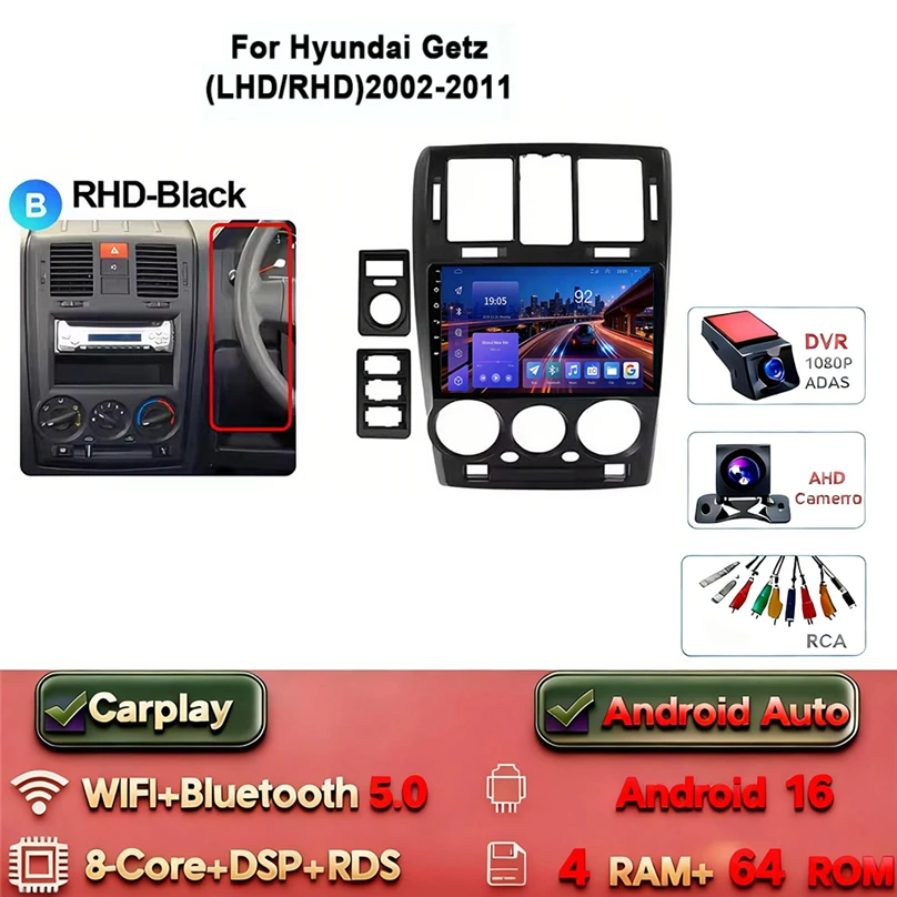 Android 16 Carplay Android Auto 4G WIFI voor HYUNDAI GETZ 2002-2011 GPS DSP BT 2Din Touchscreen multimedia Autoradio
