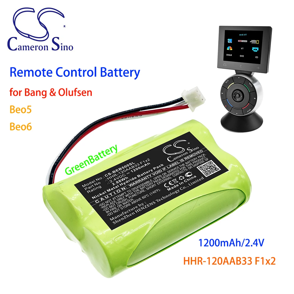 

CameronSino Remote Control Capacity HHR-120AAB33 F1x2 1200mAh Battery Bang & Olufsen for Beo5 Beo6 Ni-MH 2.4V 2.88Wh