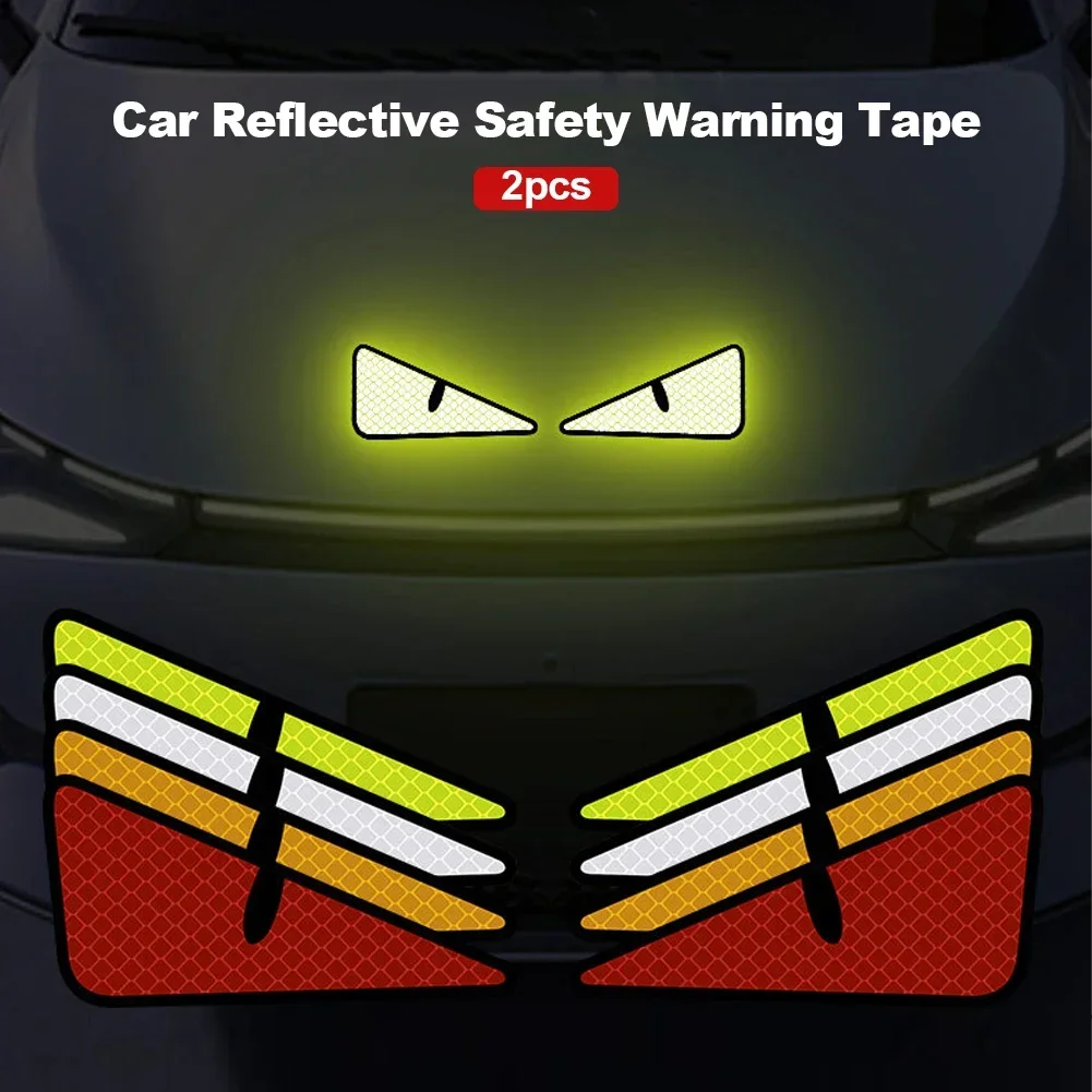 2pcs Car Reflective Safety Warning Tape Cat Eyes Pattern Night Driving Safety Decals for Auto Truck Motorcycle Reflector Sticker