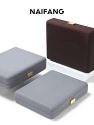 High-grade luxury microfiber jewelry box ring necklace storage box pendant double-sided jewelry gift box
