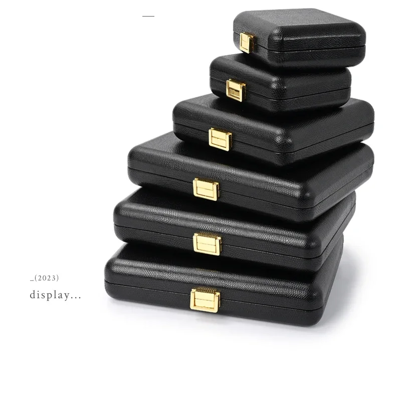 Black leather jewelry storage box Leather request wedding ring necklace earrings storage box Jewelry display box