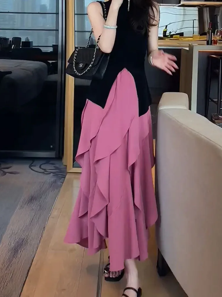 

Элегантная женская юбка с кружевной отделкой, драпировкой и эластичной талией, изысканная, красивая, летняя, новинка, корейский стиль