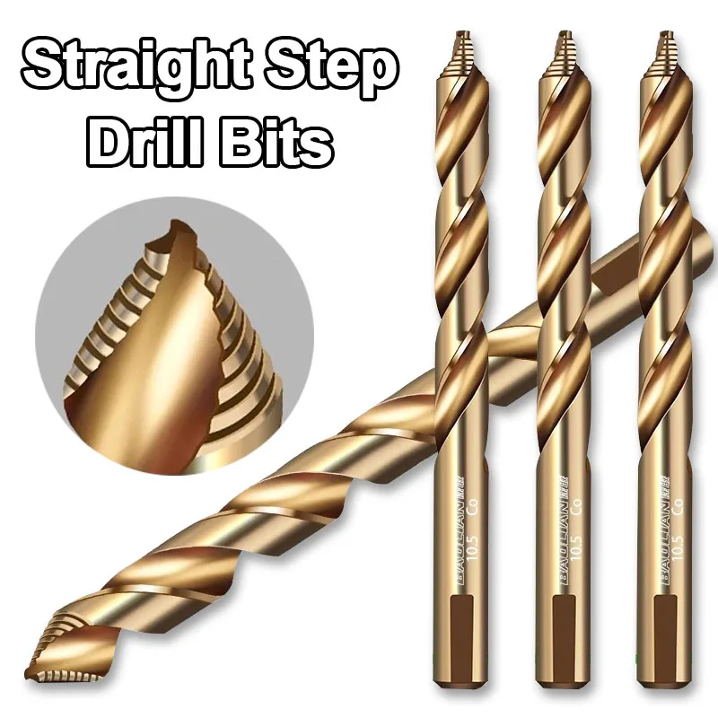 Cobalt Step Twist Drill Bit, M35 HSS Straight Shank Drill Hole Cutter (3-13mm) for Metal Stainless Steel Iron