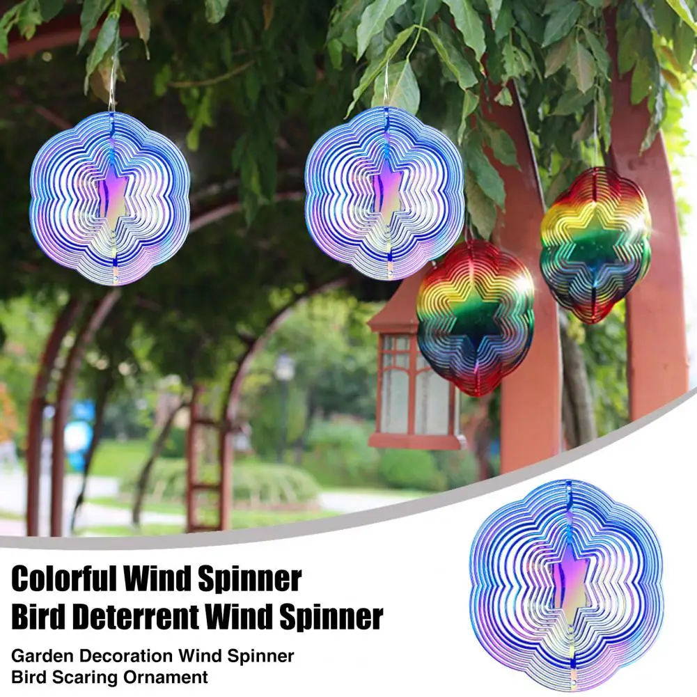 Hexagon 3D Colorful Wind Spinner Bird Reflector Indoor Outdoor Garden Yard Farm Hanging Chime Bird Deterrent Ornament Pendant