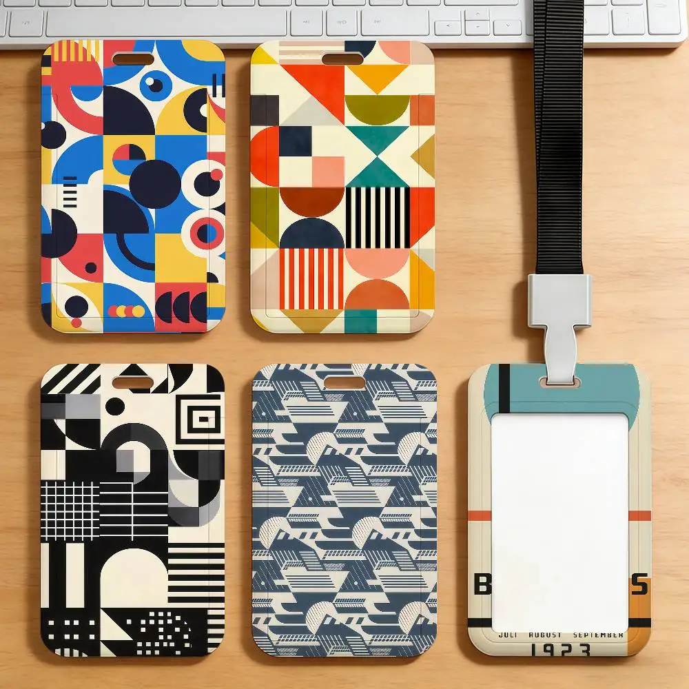 Abstract Bauhaus Card Holder Corporate Business Work Badge Holders Uisex Credit Bus Daily Commute ID Case
