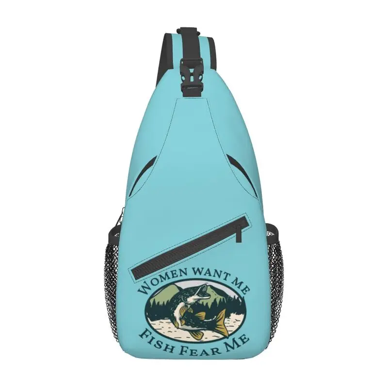 Fish Fear Me-mochila de hombro cruzada para hombre, bolso de pecho personalizado para pesca, pescador, viaje, senderismo, mochila de día