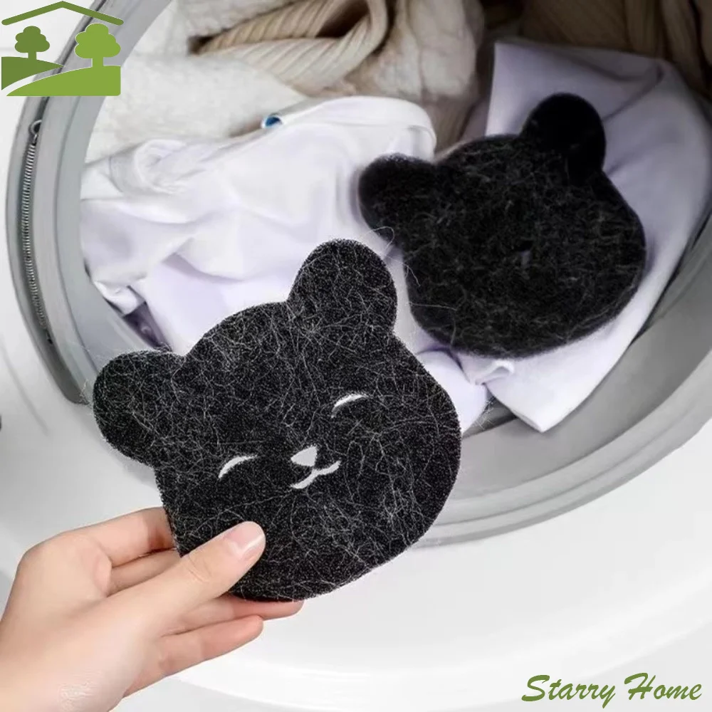 4 pcs Fur Remover Bear Shape Pet Hair Remover Reusable Household Laundry Ball Black Wet Dry Use Cleaning Sponge Washing Machine