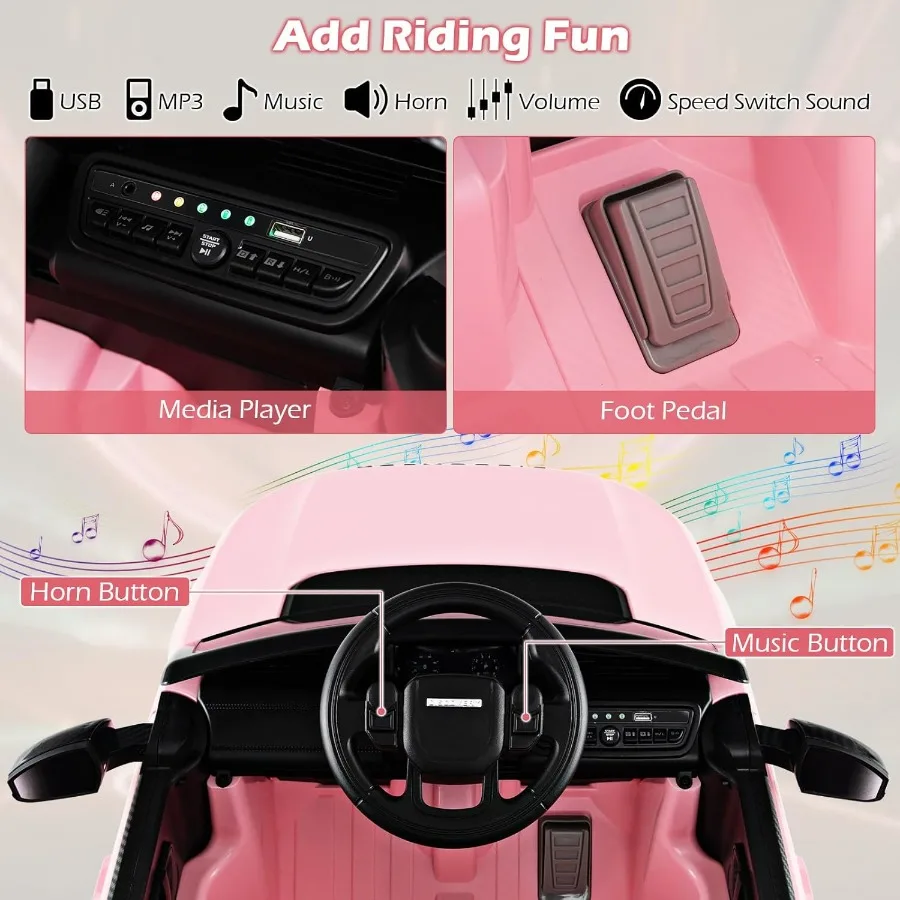 รถยนต์ไฟฟ้าสำหรับเด็ก 12V รุ่น Land Rover พร้อมรีโมทคอนโทรล ประตูที่สามารถล็อคได้ ระบบสตาร์ทแบบช้า ไฟ LED และระบบปรับความเร็ว