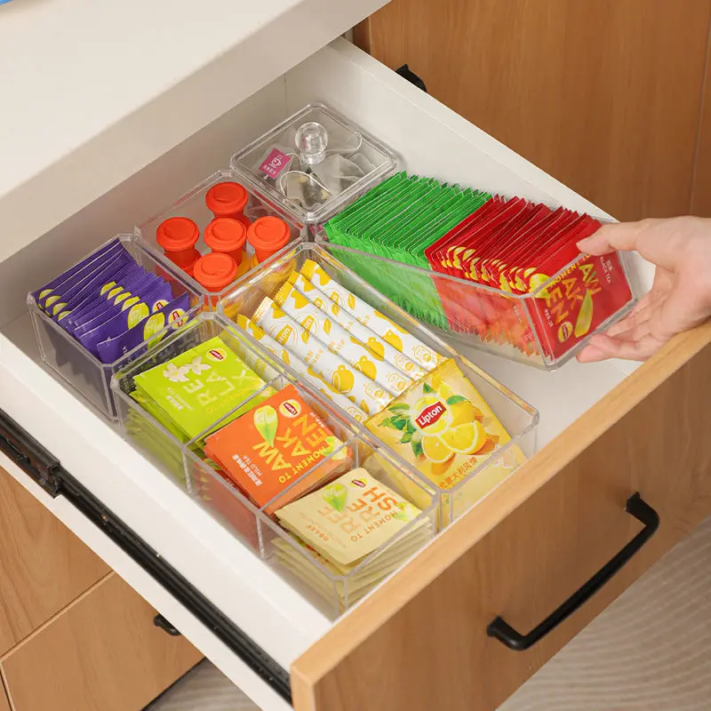 Tea Bag Storage Box Drawer Type Coffee Capsule Sorting Box Acrylic Sealed Storage Jar with Lid Tea Coffee Sugar Container