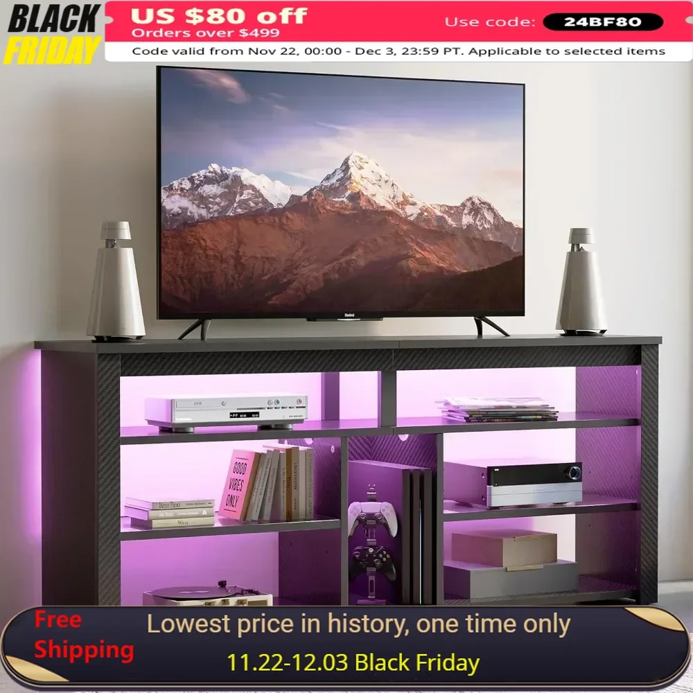 Soporte para TV LED alto de 55 pulgadas, centro de entretenimiento para TV, consola de televisión para juegos con almacenamiento para PS5, soporte para TV alto