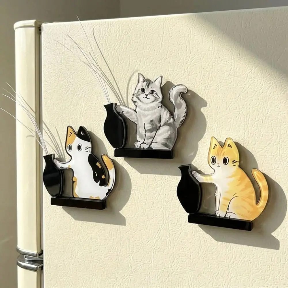 Cartoon Cat Hair Storage Box Moisture Proof Kitten Theme Kitten Pushing Vase Magnetic Novelty Dust-proof