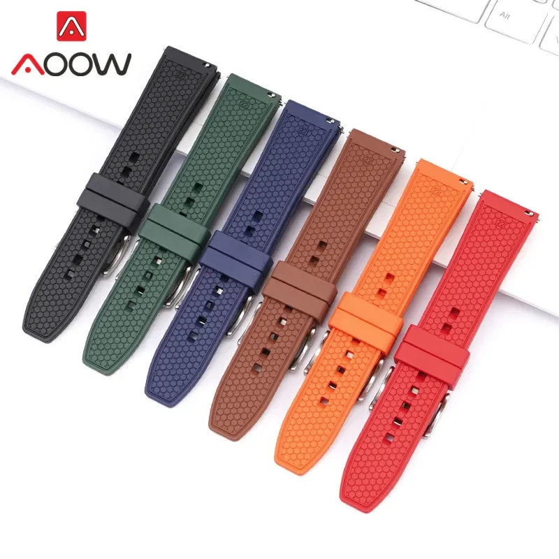 Fluoro Rubber Watch Strap Waterproof Dustproof Stainless Steel Buckle Quick Release Men Women Universal FKM Band 18mm 20mm 22mm