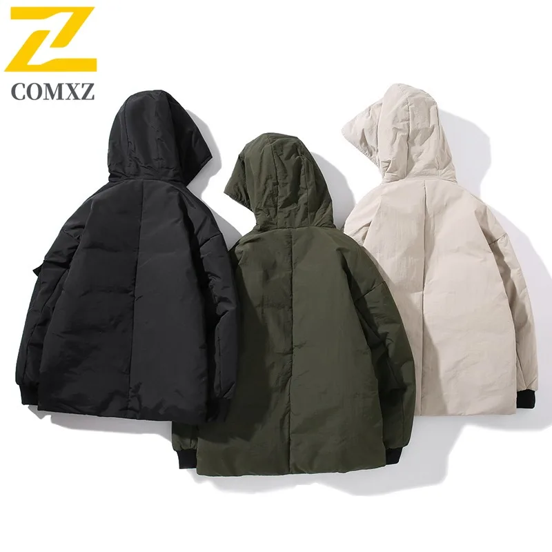 COMXZ الرجال معطف مقنع الخريف الشتاء سميكة أسفل سترة 2025 موضة جديدة الاتجاه الأبيض بطة أسفل معطف الحراري عادية أسفل