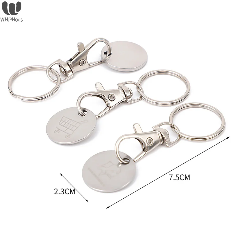 Winkelen Trolley Sleutelhanger Token Chip Met Karabijnhaak Legering Draagbare Charme Tas Telefoon Hanger Supermarkt Sleutelhangers