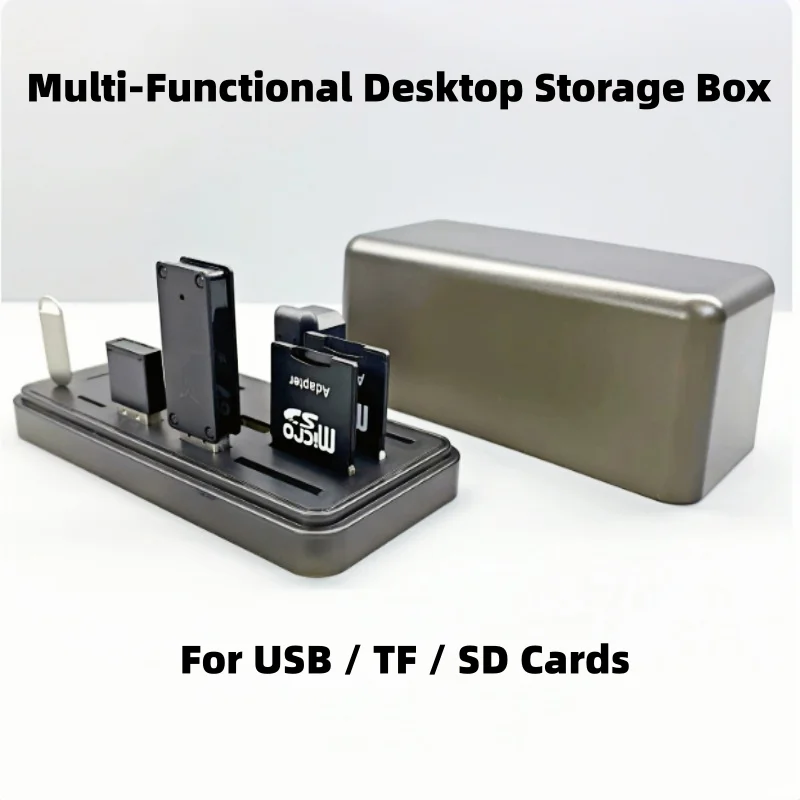 

Multifunctional Desk Organizer with Dust‑Proof Cover, USB TF SD Type‑C Storage Holder for Camera Memory Cards & SIM Pin