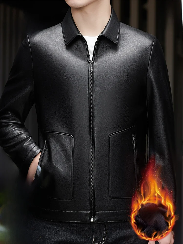 

Мужская куртка Pierre Cardin из натуральной кожи, новая коллекция осень-зима 2025, из верхнего слоя козьей кожи, с флисовой подкладкой, утепленное пальто