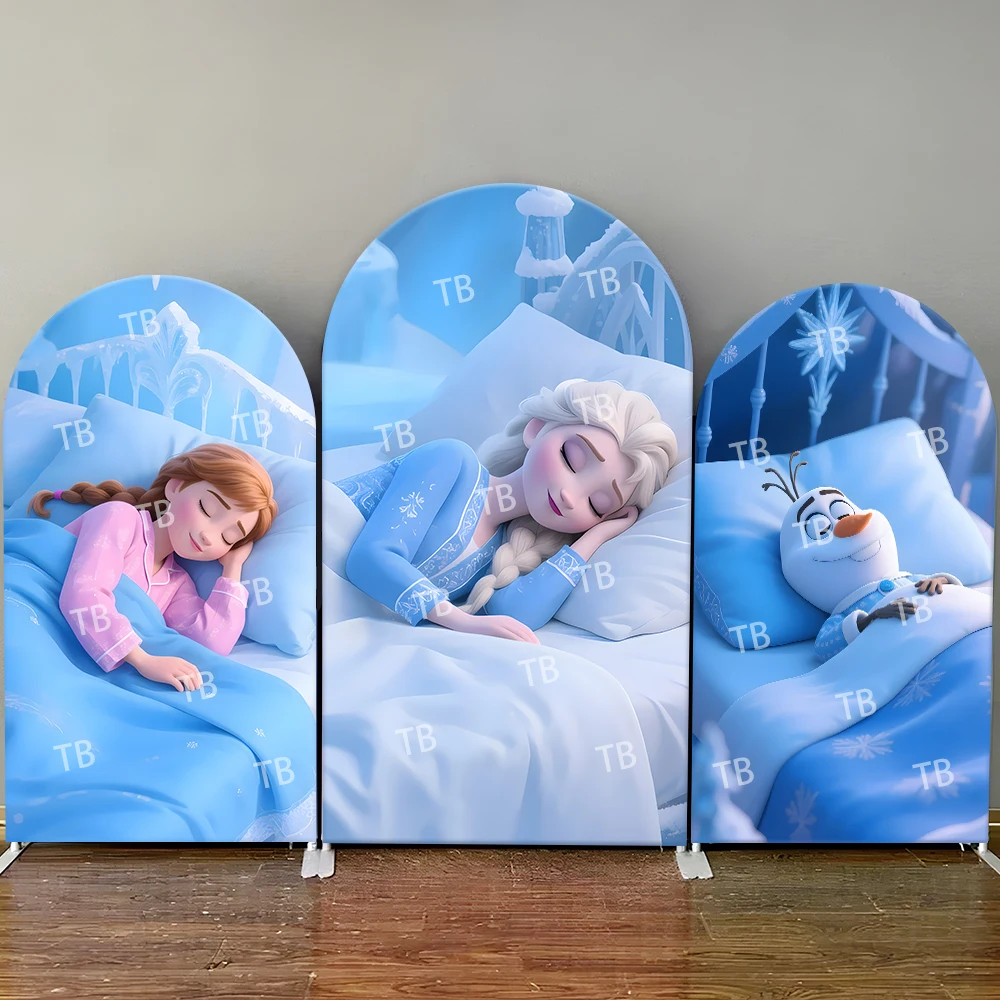 

Frozen Elsa Anna Olaf Sleep Theme Arch Backdrop Cover Cute Girls Party Decor Photo Booth Supplies