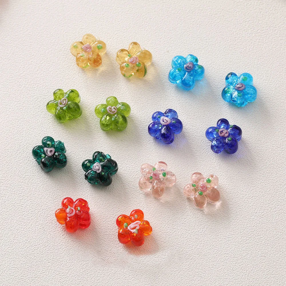 8PCS Fresh Flower Glaze Glass Beads DIY Earrings Vintage Bracelet Accessories Material Jewelry Making Supplies