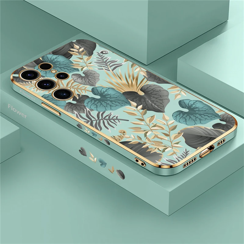 S24 Plus Leaves Plant Flower Etui na telefon do Samsung Galaxy S23 Ultra S22 S21 Plus S20 fe S10 Miękka, wstrząsoodporna obudowa Coque
