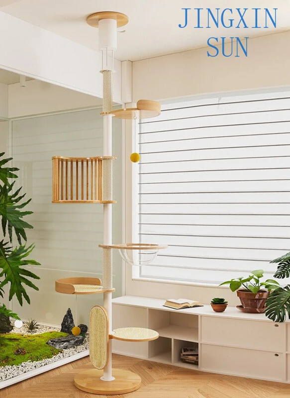 Cat climbing frame Tongtian column solid wood special bay window