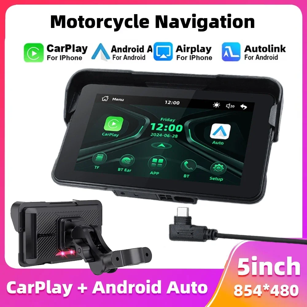 

5 inch Digital Motorcycle GPS Navigation Display Screen Monitor Wireless CarPlay Moto Android Auto Dashboard BT5.0 Waterproof