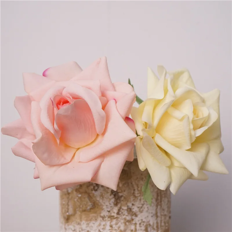 Premium Textured Rose Petals Short Stem Artificial Roses Wedding Decor Real Touch Faux Flower Bulk Discounts on Bridal Party - view 2