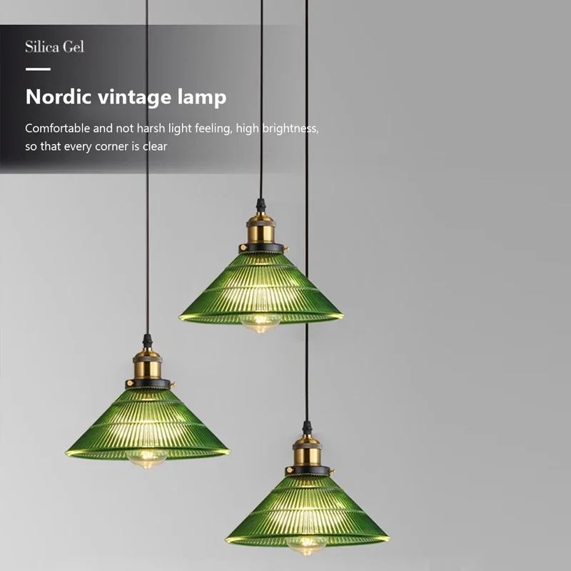 Nordic vintage Modern Glass Green LED Pendant Lamp Beside Bedroom Living Room Copper Socket Home Decor Hanging Lights Luminaria