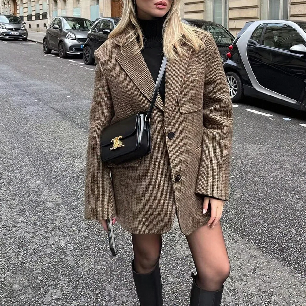 

Ретро клетчатый пиджак и комплект юбки, женский модный наряд, эксклюзивный европейско-американский стиль, популярный