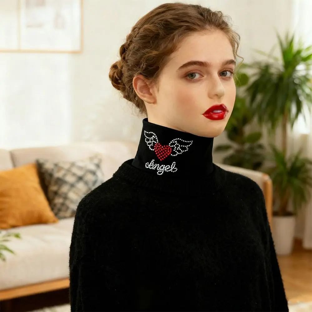 

Fashion Neck Warmer Detachable Fake Collar Windproof Love Rhinestone Turtleneck Neck Warme Neck Cover Women