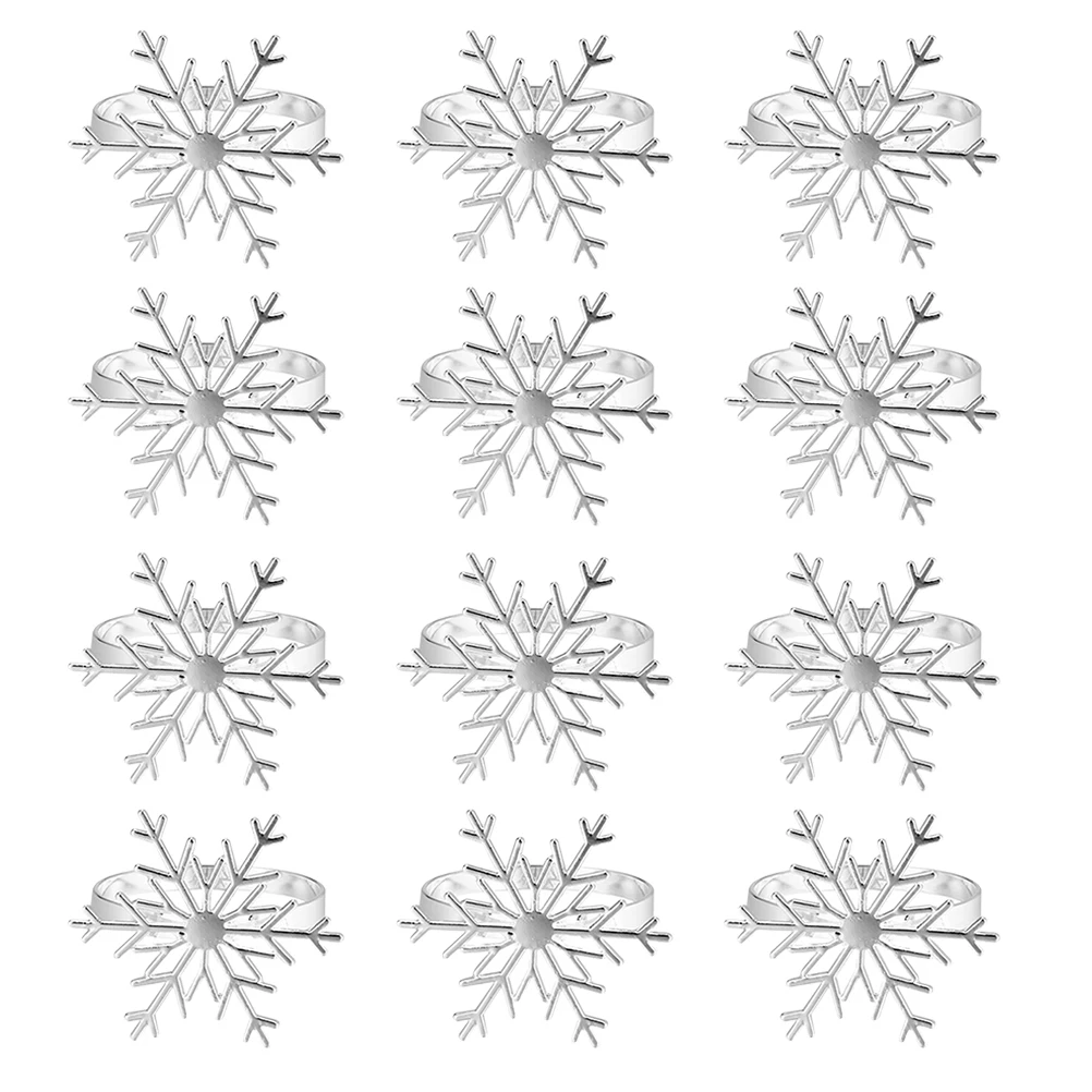 

12 Pcs Rings Party Snowflake Napkin Buckles Buckles Snowflake Decor Artificial Alloy Christmas Tableware for Home Hotel Party