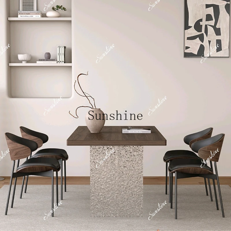 

French retro feng shui corrugated acrylic solid wood grain rock slab dining table