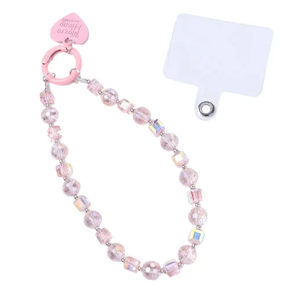 

With Clip Crystal Beads Phone Chain Anti-lost Heart Mobile Phone Lanyard Beaded Short Love Phone Pendant Female Lady Girl