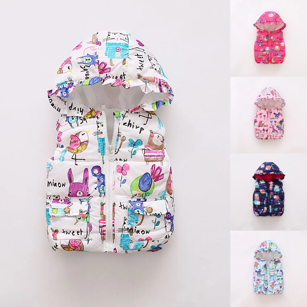 Children'S Winter Coat Warm Girls' Deep Autumn Hooded Jacket Street Graffiti Cartoon Sweetheart Tank Top 0-3 Years Old