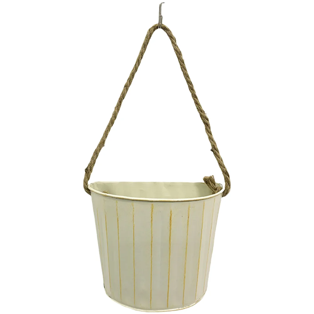 For Outdoor Vertical Garden Wall Pot Made of White Iron Half Round Design for Balcony Fence Porch 18 14 14cm Rustic Finish