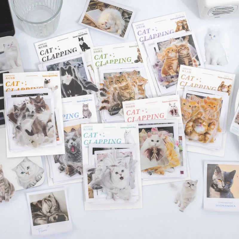 45Pcs Daily Cat Stickers Account  Angel Writing Planner Pet Label Decorative Base Supplies Background Scrapbooking 150*85MM