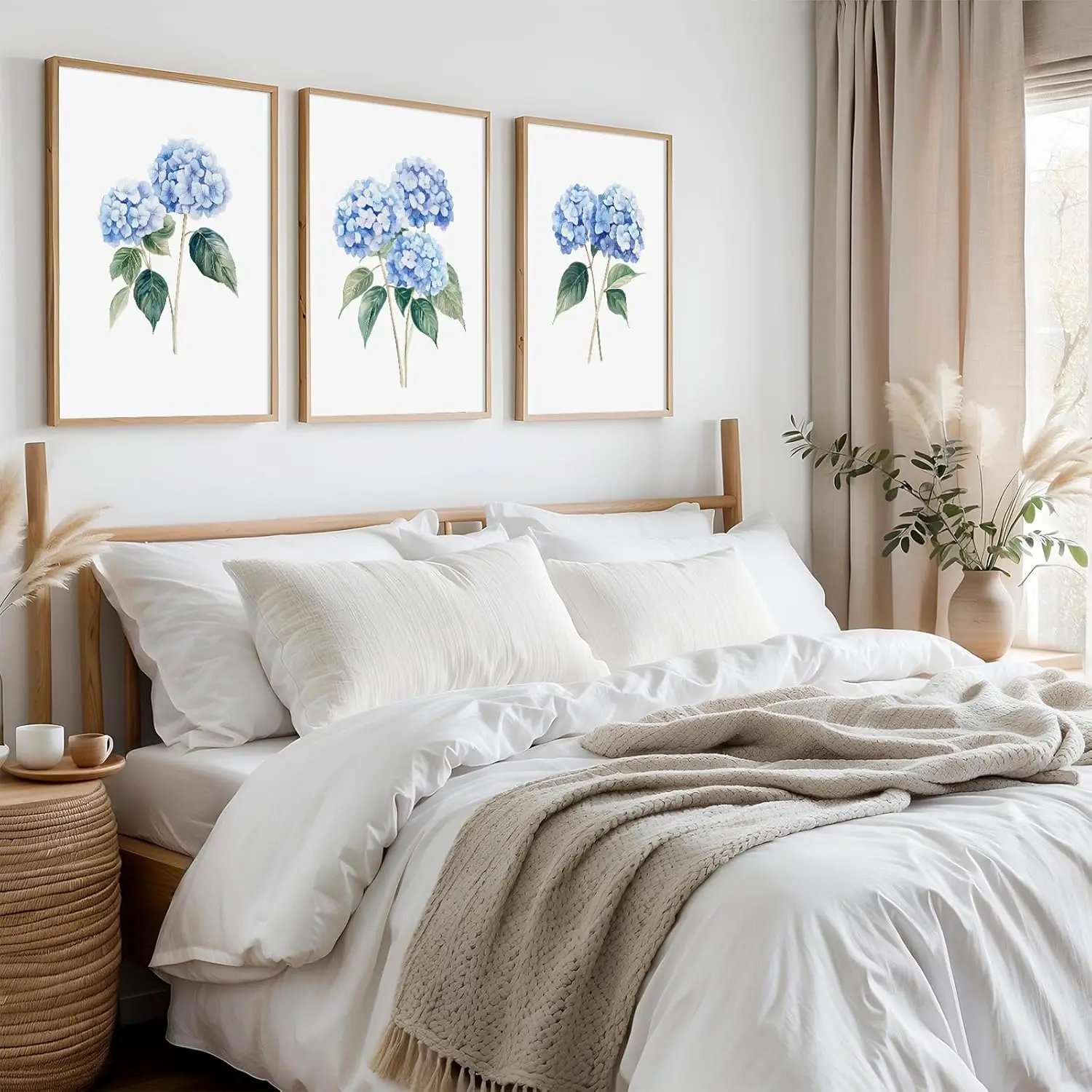3pcs frameless Canvas Painting 3pcs/Set Blue Hydrangea Watercolor Floral Print Plant Walls Modern Minimalist Canvas Bedroom Livi