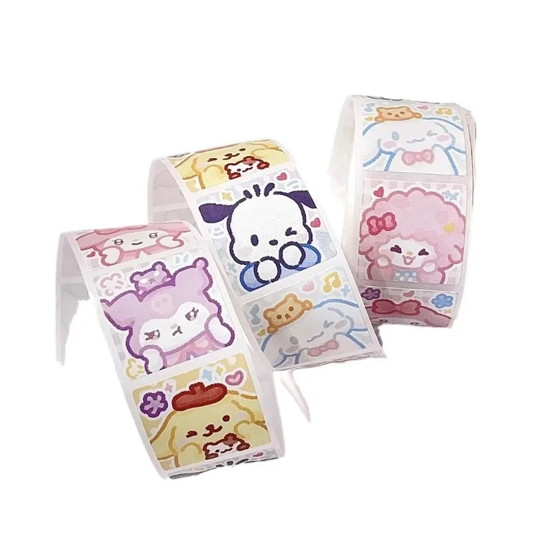 Sanrio Cartoon Sticker Roll/500pcs Cute Cinnamoroll My Melody Kuromi Reward Stickers Student Handbooks Gift Decorative Stickers