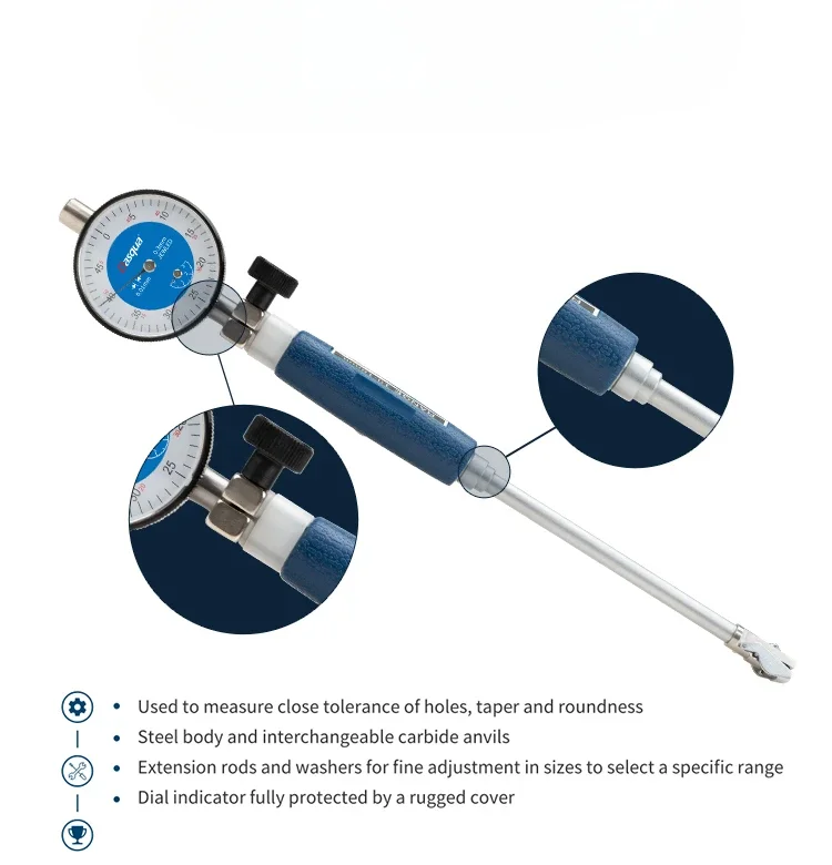 Extra Long Range 35-160mm Alexometer Dial Bore Gauge Set for Deep Engine Cylinder Measurement with Carbide Anvils