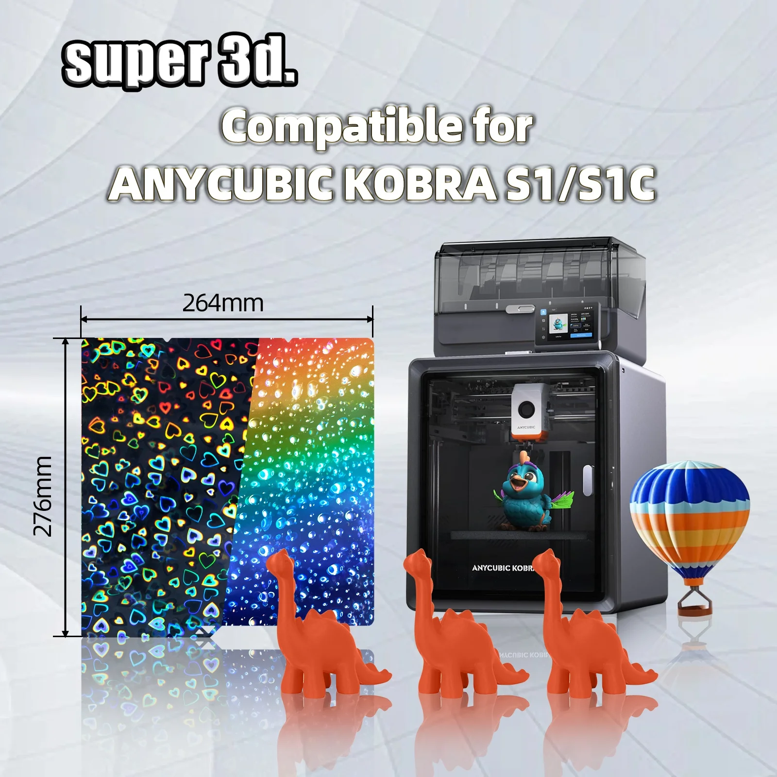 

Для Anycubic Kobra S1 Пластина Pei Лист 264x276 мм Kobra S1 Комбинированная сборная пластина Двусторонний Peo Pet Spring Стальной лист Kobra S1C Кровать