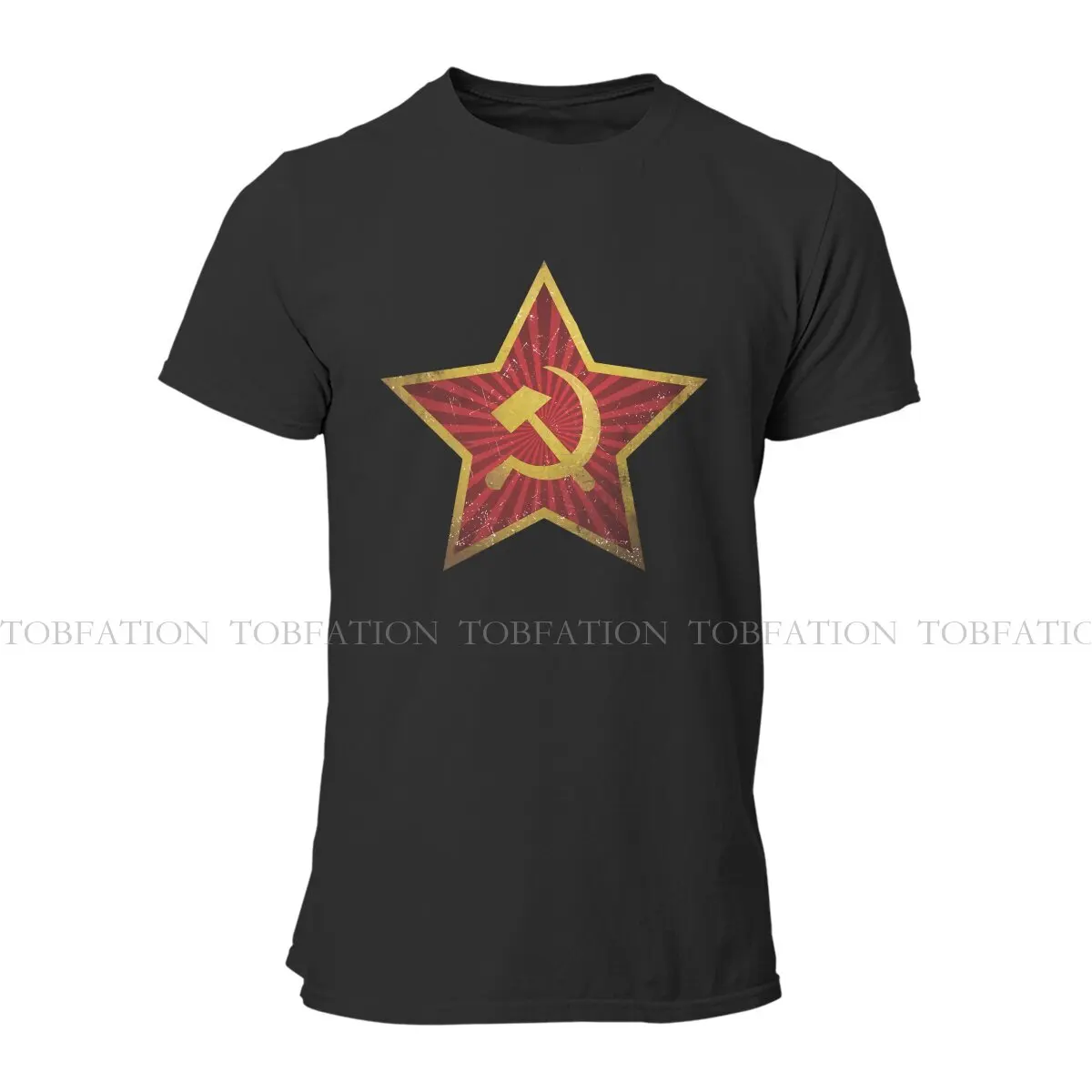 Soviet Red Star Insignia Distressed  Men TShirt Russian USSR CCCP O Neck Short Sleeve Fabric T Shirt Birthday Gifts