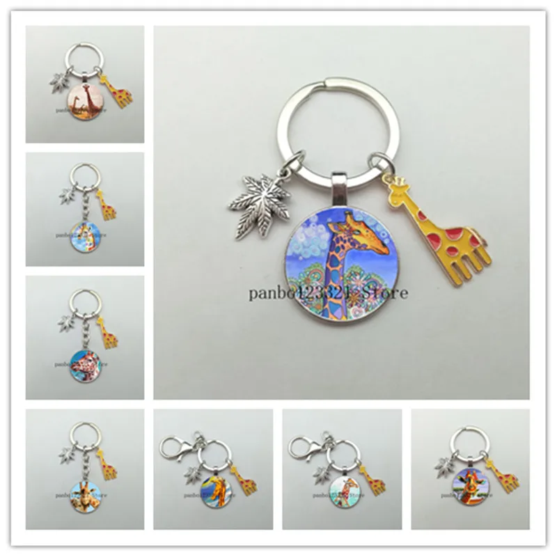 Новый-милый-мультяшный-телефон-жираф-стеклянный-брелок-для-ключей