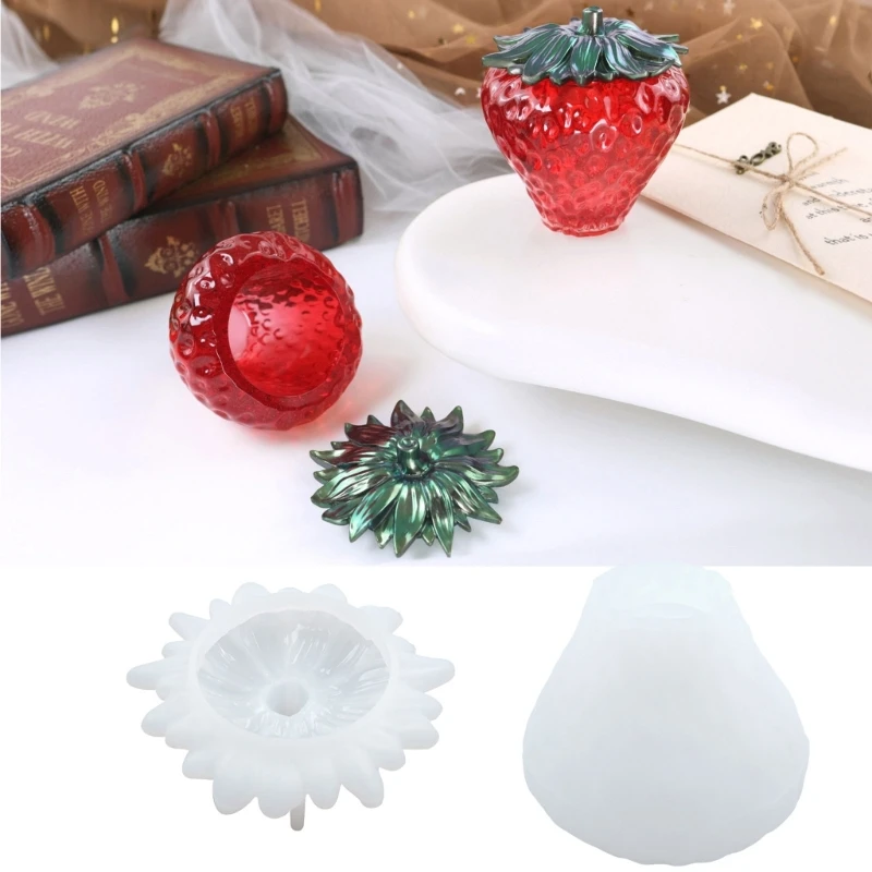 DIY Strawberry Shape Small Jar Silicone Mold with Lid Candy Container Jewelry Trinket Storage Box Epoxy Resin Casting Mould