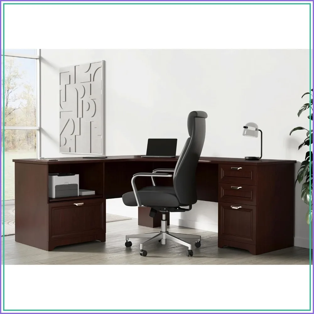 L-Shaped Corner Desk 71 Inch Computer Desk for Home Office, Cherry