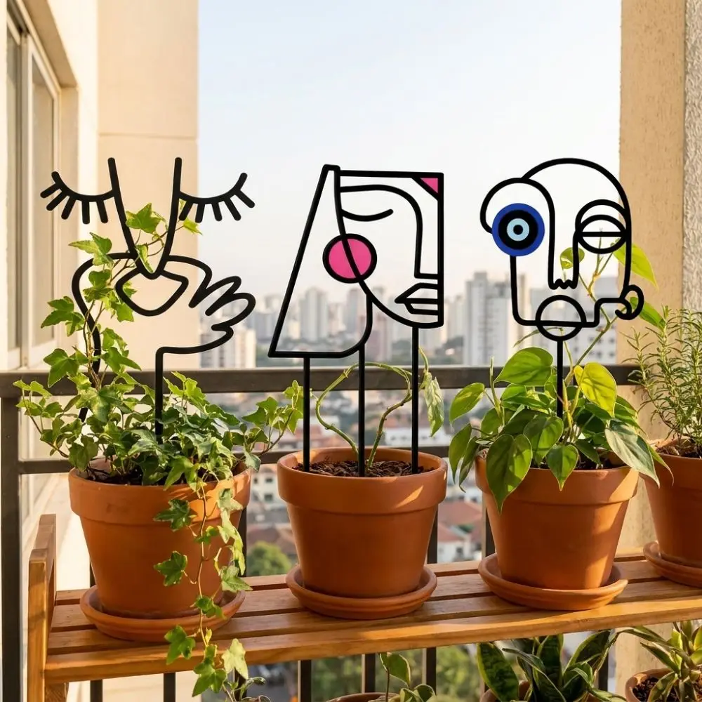 Abstract Line Plant Climbing Trellis Human Face Shaped Geometric Face Flower Pot Bracket Weather Resistance Rustproof