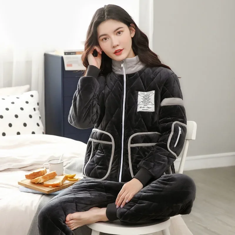 

Cotton Pajamas Women's Winter Flannel Loungewear Thickened Plushing Sleepwear Coral Fleece Warm Cotton Housewear Set 2023 New