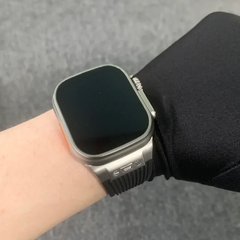 Cinturino sportivo da uomo in gomma per Apple Watch Ultra 2 Band 49mm 45mm 44 42mm cinturino in Silicone per iWatch Series 9 8 7 se 6 5 4 Correa