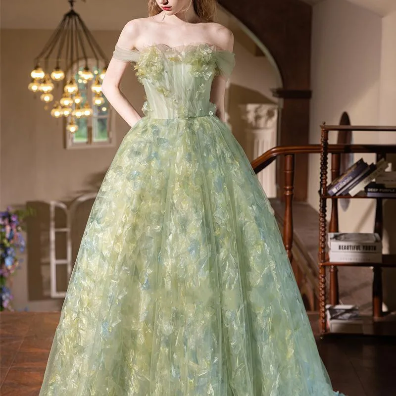 2025 New High End Birthday Party One Neck Dress, Engagement Bride Toast Performance, Dreamy Forest Flower Fairy Evening Dress