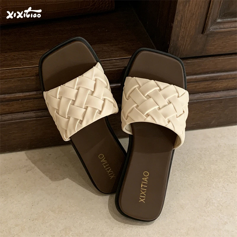 Sandales XIXITIAO pour femmes – Tongs confortables et élégantes à talon compensé tressé, idéales pour l'été et la plage